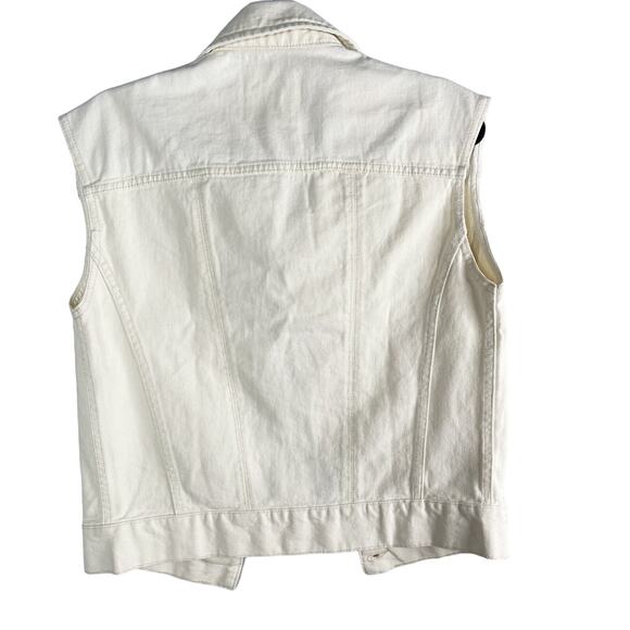 Mango Womens XXS Off White Oversized Sleeveless Denim Vest Seams Button Front - Picture 2 of 9